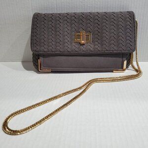Woven Faux Suede Clutch/Shoulder Bag with Gold Chain Strap – NWOT
